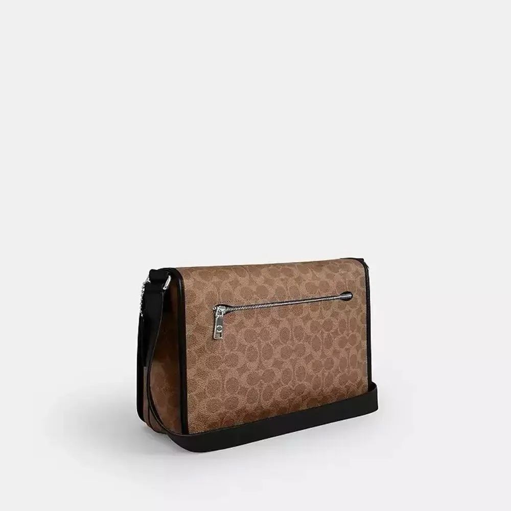 NWT Coach MEN Colby Messenger Bag 32 In Signature Canvas Silver/Tan Black ces26